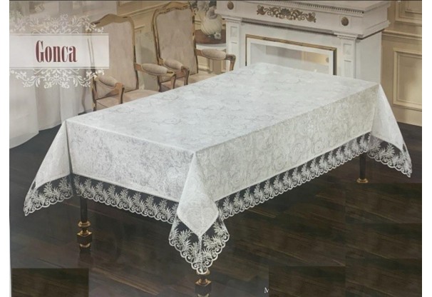 Fata de masa Gonca, din catifea, crem 160x400 cm