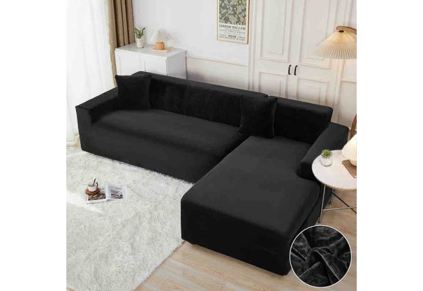Husa elastica pentru coltar, negru, catifea