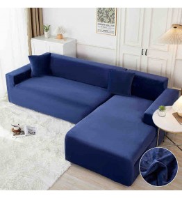 Husa elastica pentru coltar, bleumarin , catifea