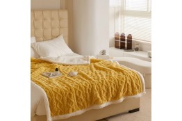 Patura dubla tip Sherpa, cocolino cu blana, 200x230 cm, galben