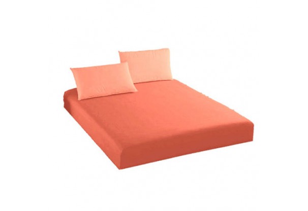Husa de pat cu 2 fete de perna, din tricot, portocaliu, diverse marimi