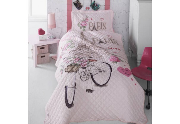 Cuvertura de pat, matlasata, 1 persoana (Paris Love)