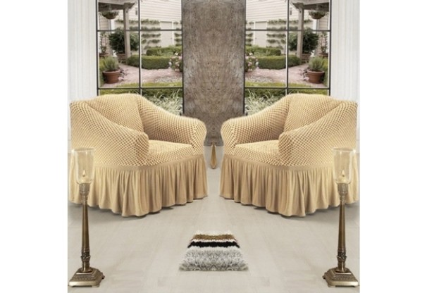 Set huse din bumbac, matlasat, pentru 2 fotolii, gold