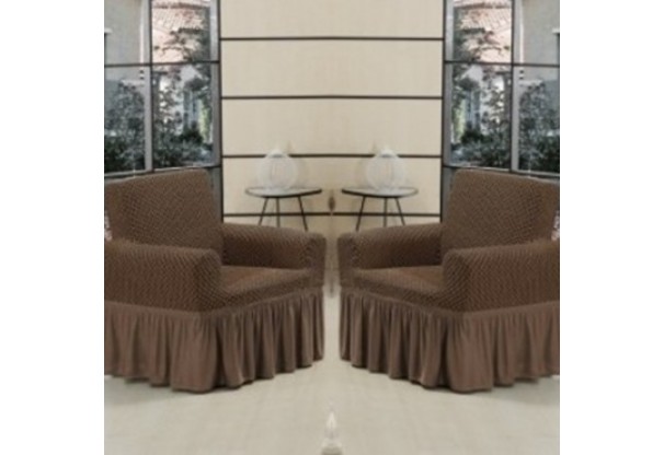 Set huse din bumbac, matlasat pentru 2 fotolii, cappuccino